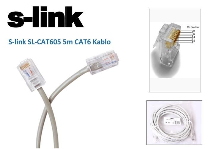 S-link SL-CAT605 5M Gri Cat6 Patch Kablo