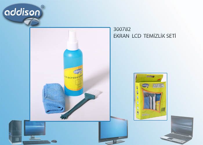 Addison 300782 100ml Sprey + Fiber Bez+Fırça Lcd Ekran Temizleme Seti