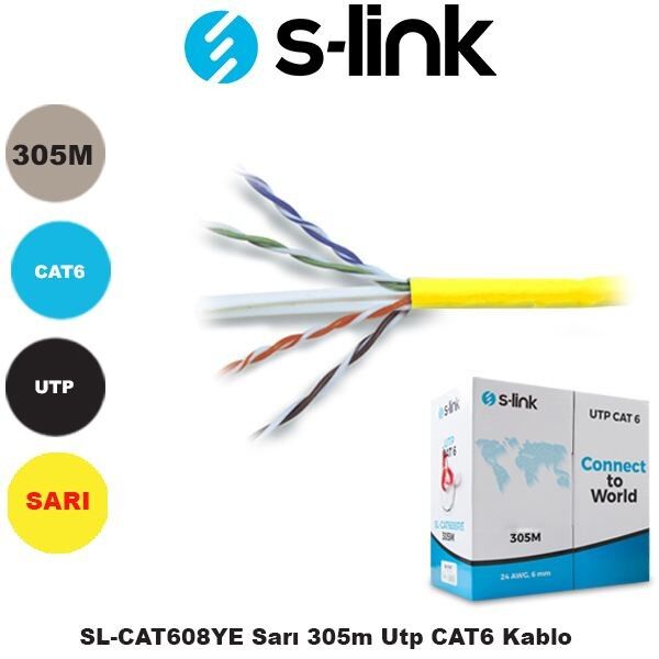 S-link SL-CAT608YE Sarı 305m Utp CAT6 Kablo