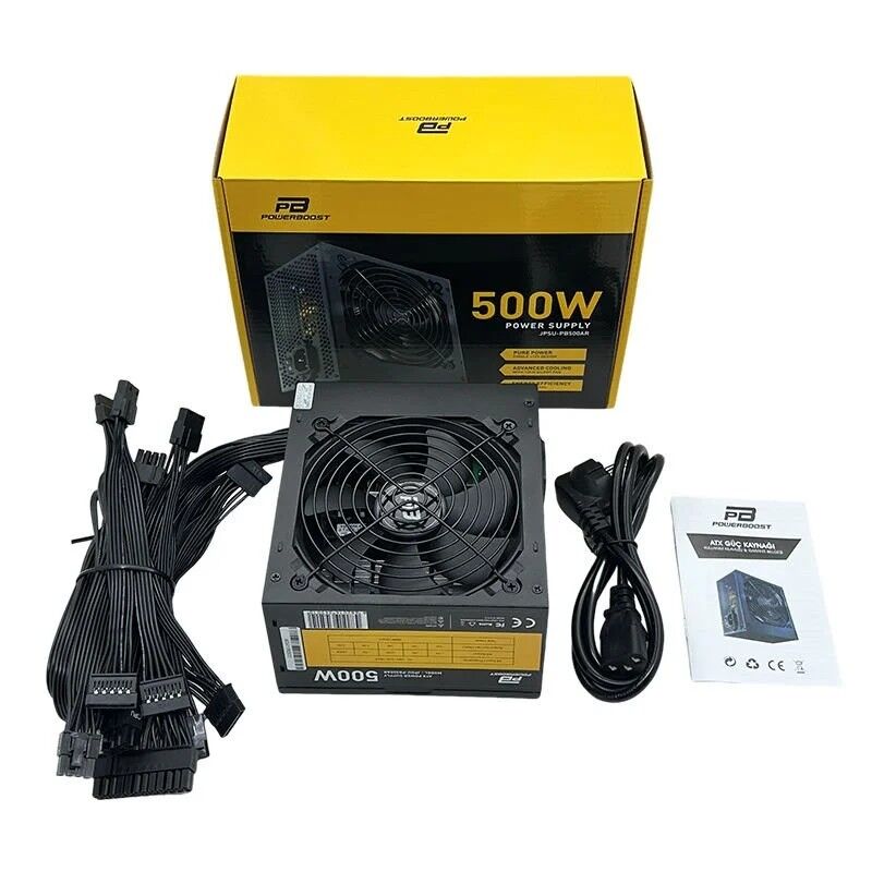 PowerBoost PB500AR 500W APFC 2*PCI-E 6+2 Pin 12cm Siyah Fanlı ATX Power Supply