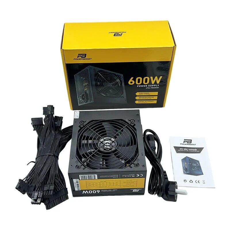 PowerBoost PB600AR 600W APFC 2*PCI-E 6+2 Pin 12cm Siyah Fanlı ATX Power Supply