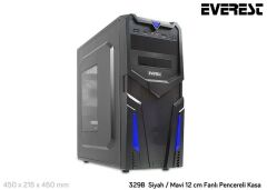 Everest 329B Siyah/Mavi 12 cm Fanlı Pencereli Kasa (Psu Yok)