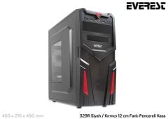 Everest 329R Siyah/Kırmızı 12 cm Fanlı Pencereli Kasa (Psu Yok)