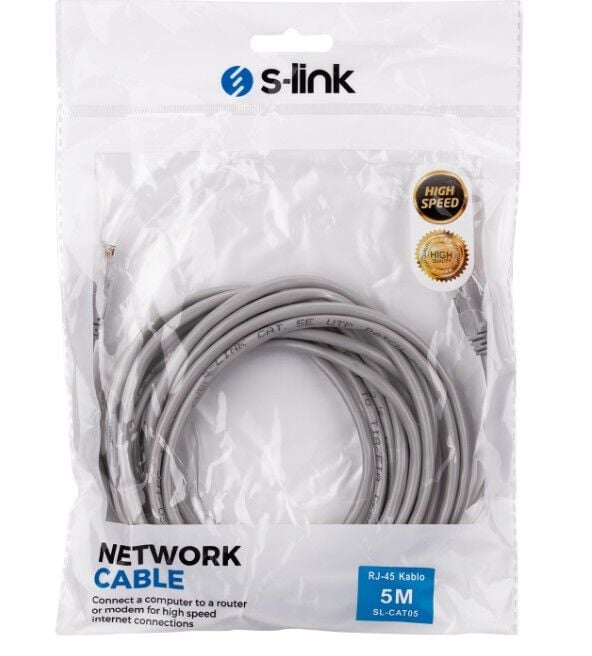 S-link SL-CAT05 5M Gri Cat5 Patch Kablo