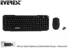 Everest KM-510 Siyah Kablosuz F Multimedia Klavye + Mouse Set