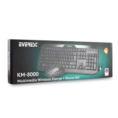 Everest KM-8000 Siyah Kablosuz Multimedya F Klavye+Mouse Set