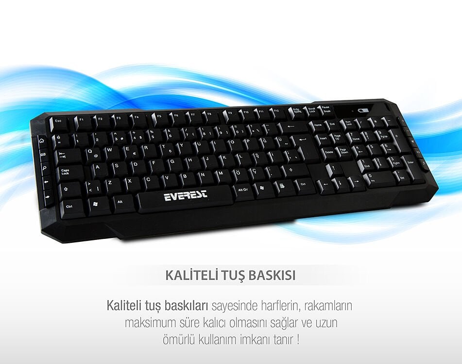 Everest KM-8000 Siyah Kablosuz Multimedya F Klavye+Mouse Set