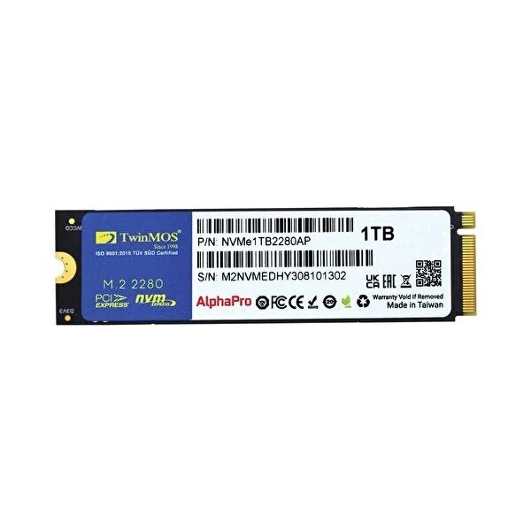 1TB TwinMOS M.2 PCIe Gen3 NVMe 3600-3250Mb/s TLC 3DNAND (NVMe1TB2280AP) SSD Disk