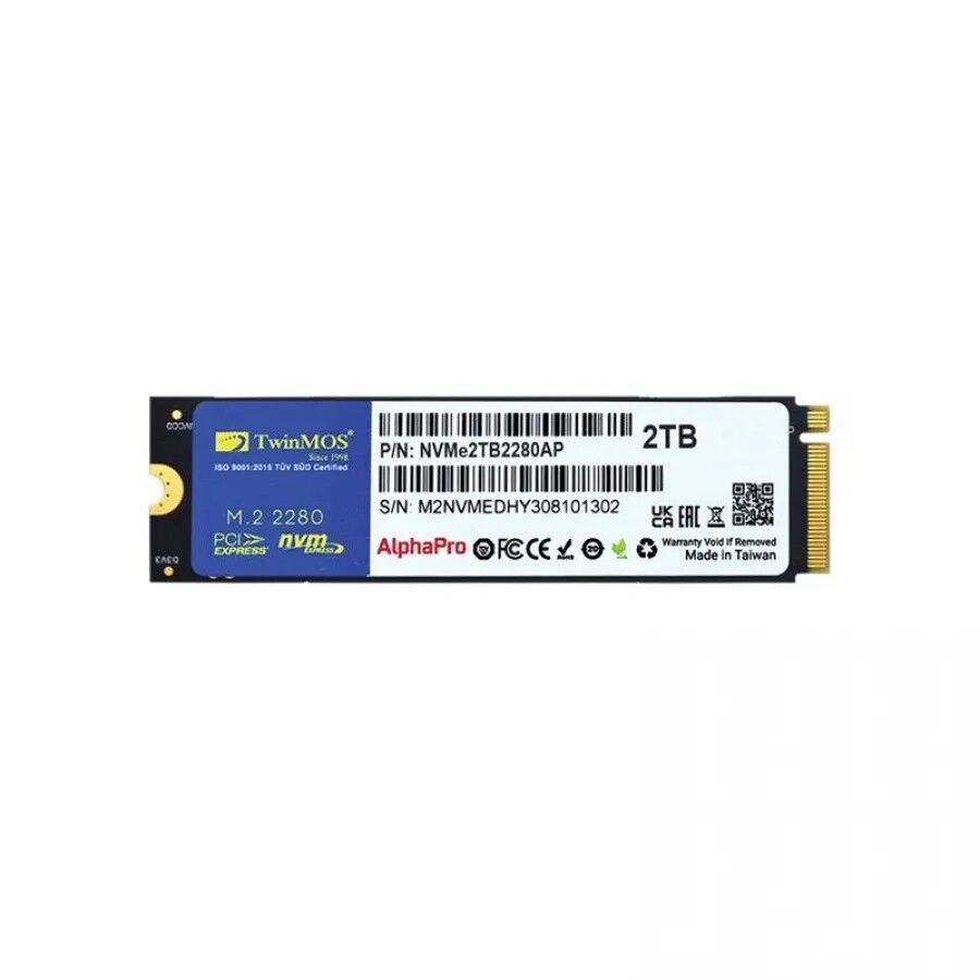 2TB TwinMOS M.2 PCIe Gen3 NVMe SSD (3600-3250Mb/s) TLC 3DNAND(NVMe2TB2280AP) SSD