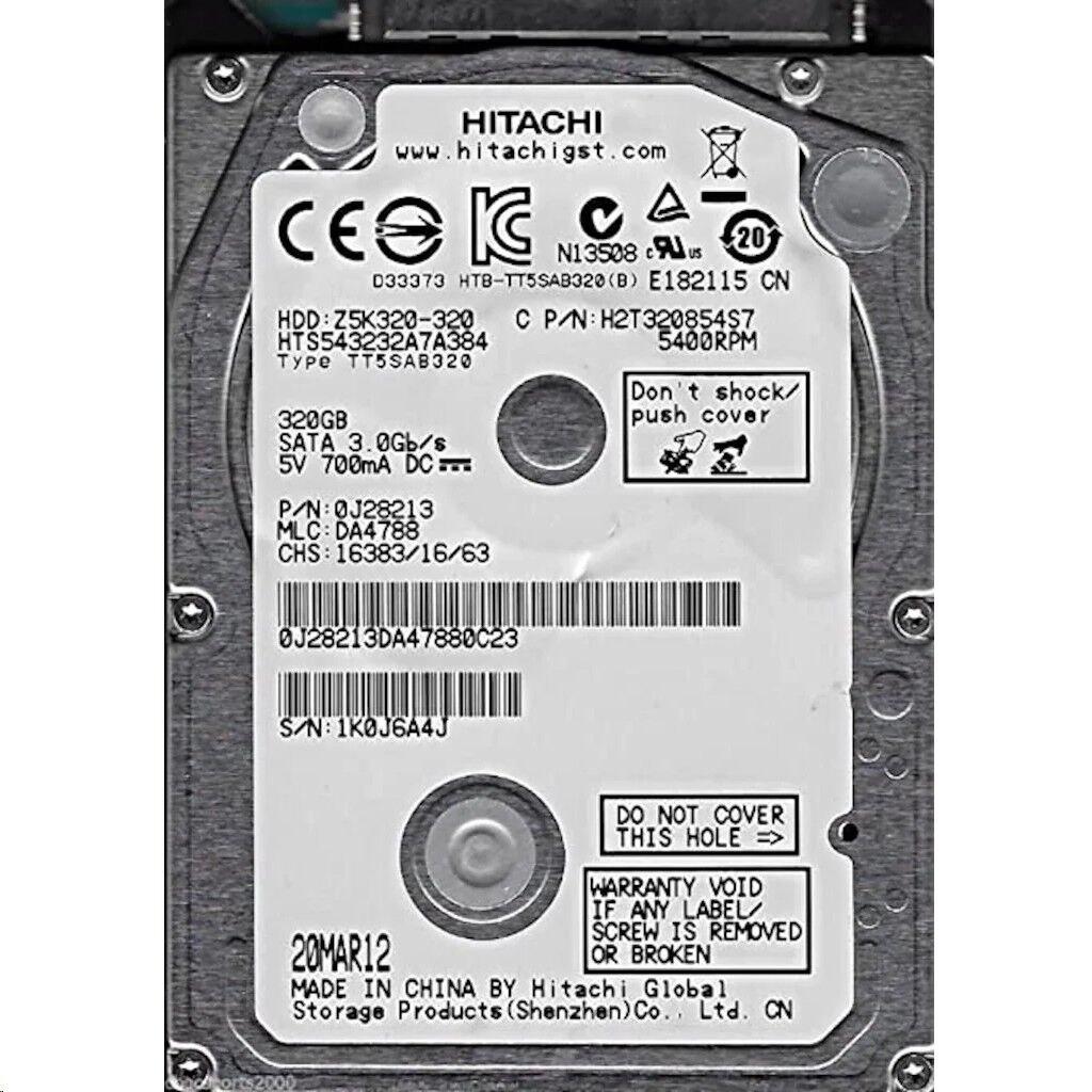 320 GB Hitachi 2,5'' 5400RPM 8MB 3GB/S (RFB) Notebook Disk