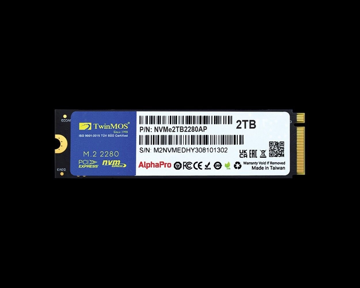 2TB TwinMOS M.2 PCIe Gen3 NVMe SSD (3600-3250Mb/s) TLC 3DNAND(NVMe2TB2280AP) SSD