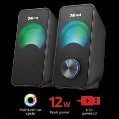 Trust 23120 ARYS RGB 2.0 USB Led Işıklı 12W Siyah Işıklı Hoparlör Seti