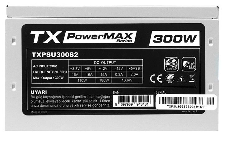 TX PowerMAX TXPSU300S2 300W 2xSATA, 2xIDE Güç Kaynağı