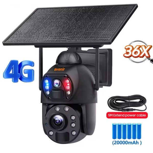 Avenir AV-S436 6MP 36X Zoom Alarm Işıklı Çift Kameralı Solar PTZ 4G Sim Kamera