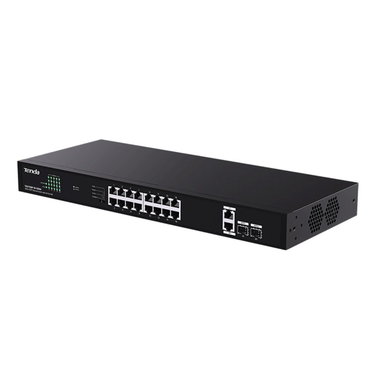 Tenda TEG1120P-16-250W 16 Port PoE 10/100/1000 2xUplink 2xSFP Switch Çelik Kasa