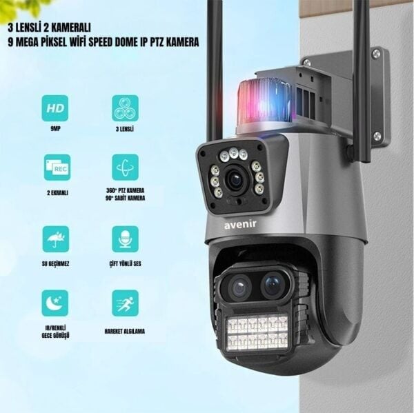 Avenir AV-M21A 9MP 3 Lensli 8X Optik Zoom Ptz Speed Dome Wifi IP Kamera