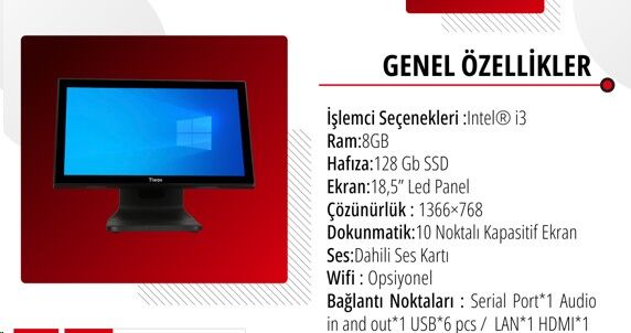 Tiwox TP-1903 18,5'' İ3 3.Nesil 8GB RAM 128 SSD Endüstriyel Pos PC