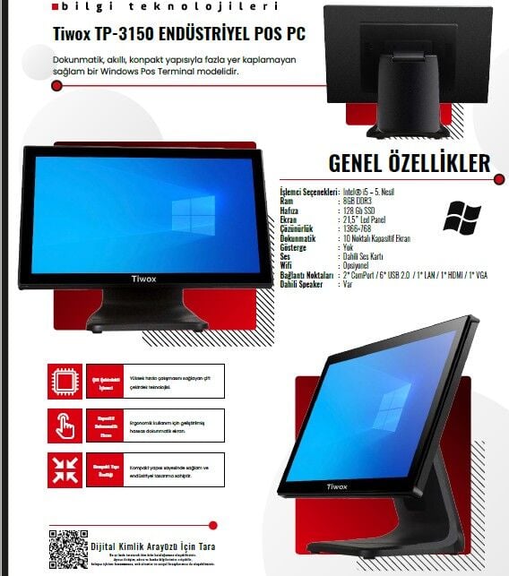 Tiwox TP-3150+ Plus İ7 5.Nesil 8GB RAM 128 SSD 21,5'' Endüstriyel Pos PC