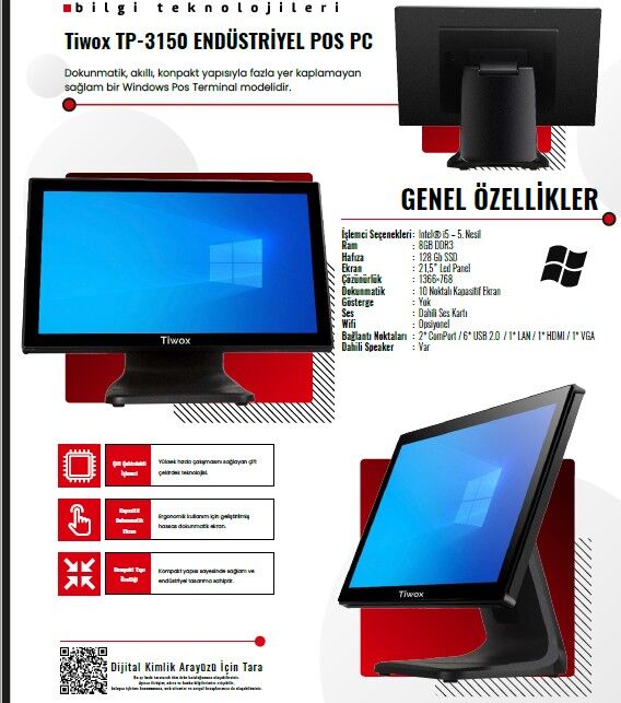 Tiwox TP-3150+ Plus İ7 5.Nesil 8GB RAM 128 SSD 21,5'' Endüstriyel Pos PC