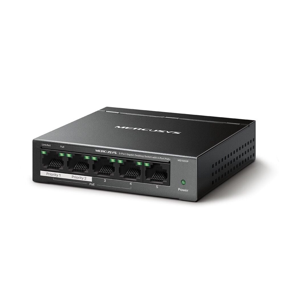 TP-Link Mercusys MS105GP 5 PORT 10/100/1000 4 Port 65W PoE Yönetilemez Switch