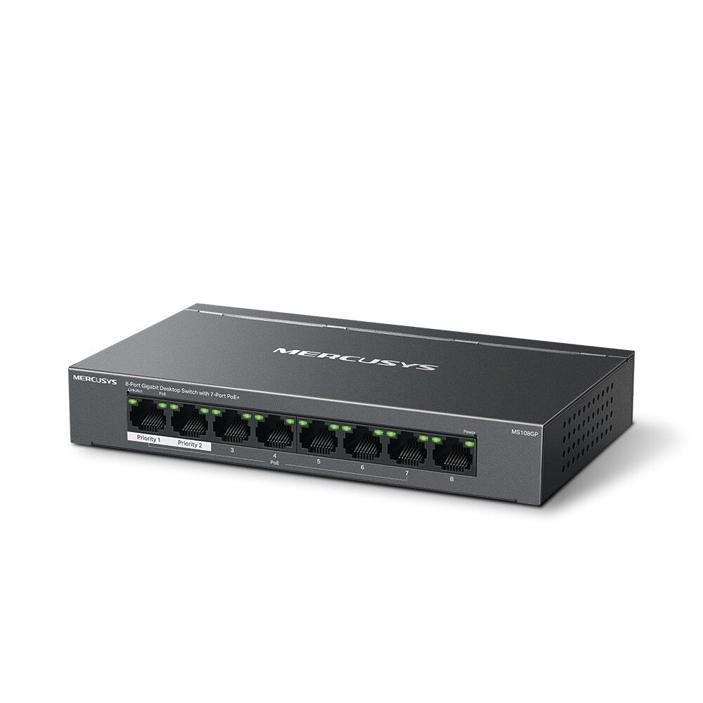 TP-Link Mercusys MS108GP 8 Port 10/100/1000 7 PORT 65W PoE Yönetilemez Switch