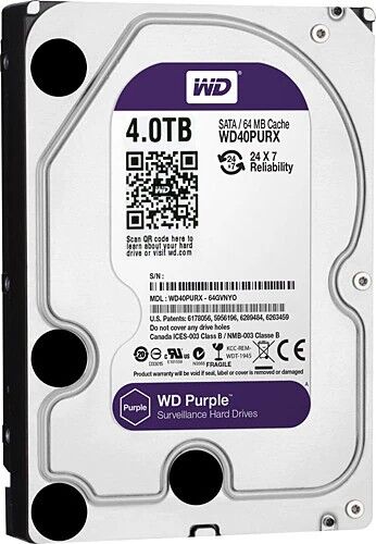 4 TB W.Digital Purple 3.5'' (WD40PURX) Sata 3 5400Rpm Güvenlik Diski
