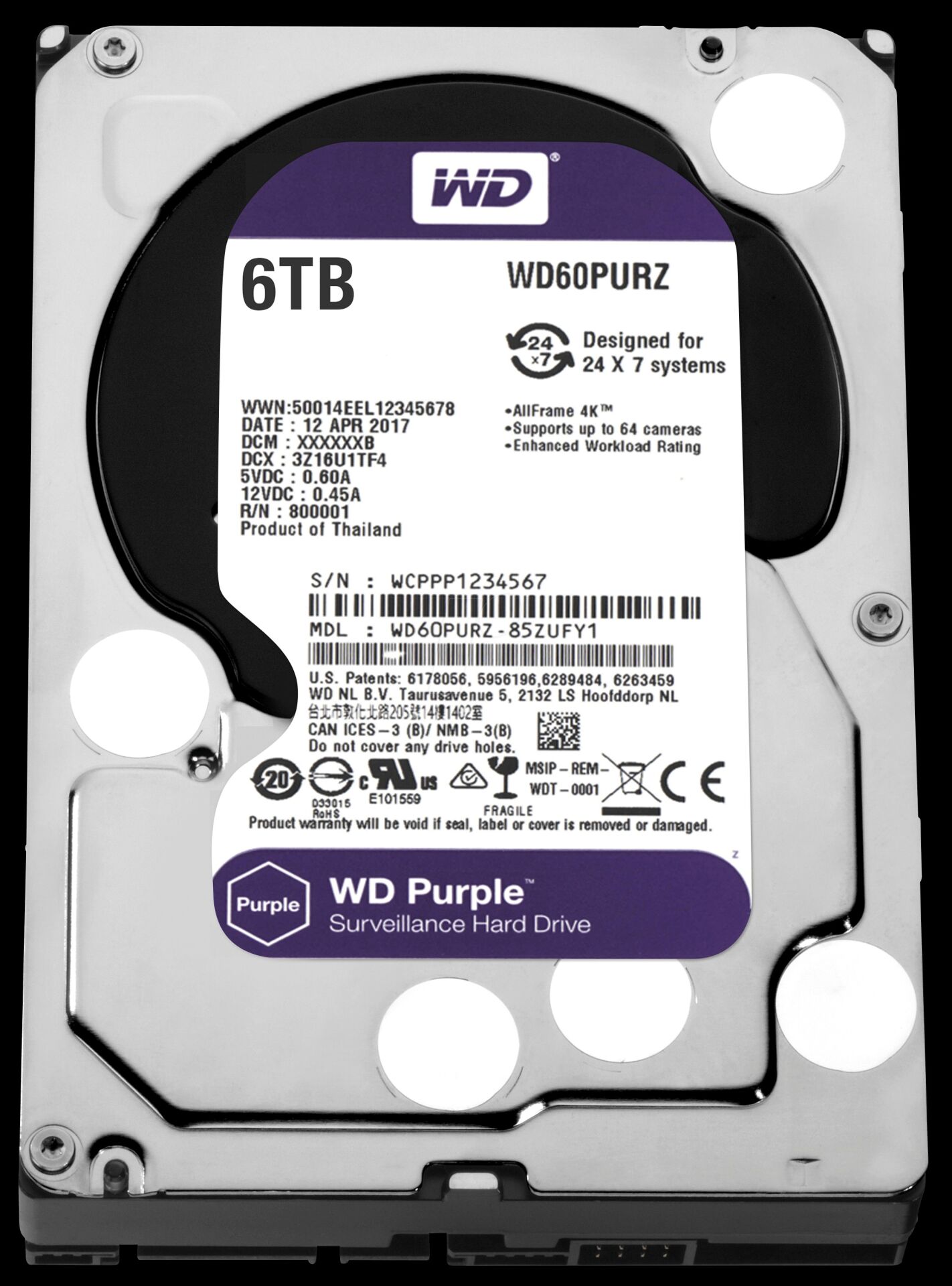 6 TB WD Purple 3.5'' 64MB Sata3 7x24 (WD60PURZ) Güvenlik Disk