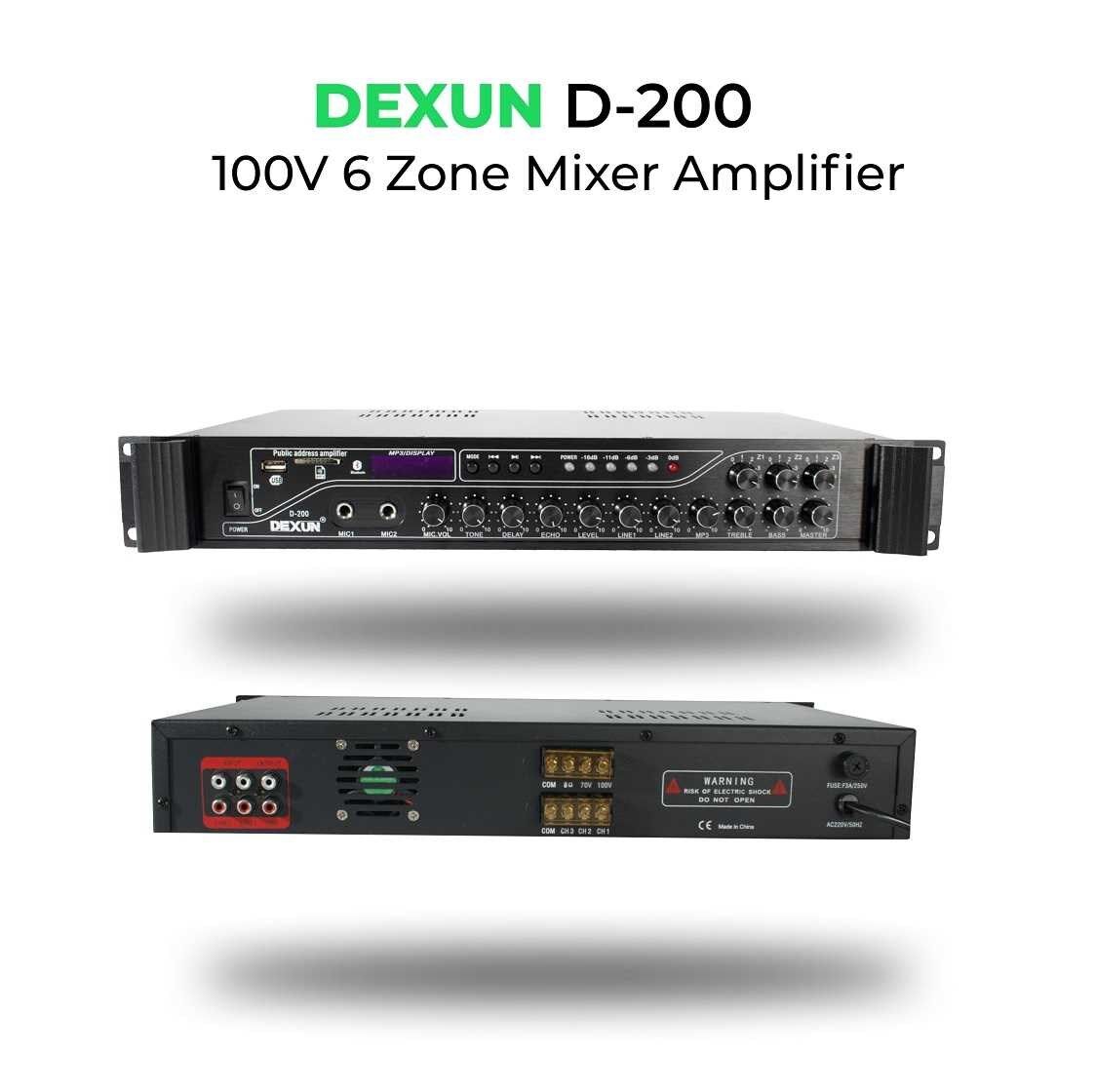Dexun D-200 100V 3 Zone Mixer Amplifier